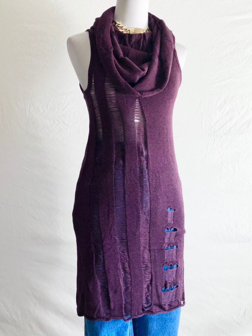 Boho Sleeveless Tunic Sweater Size S Maroon